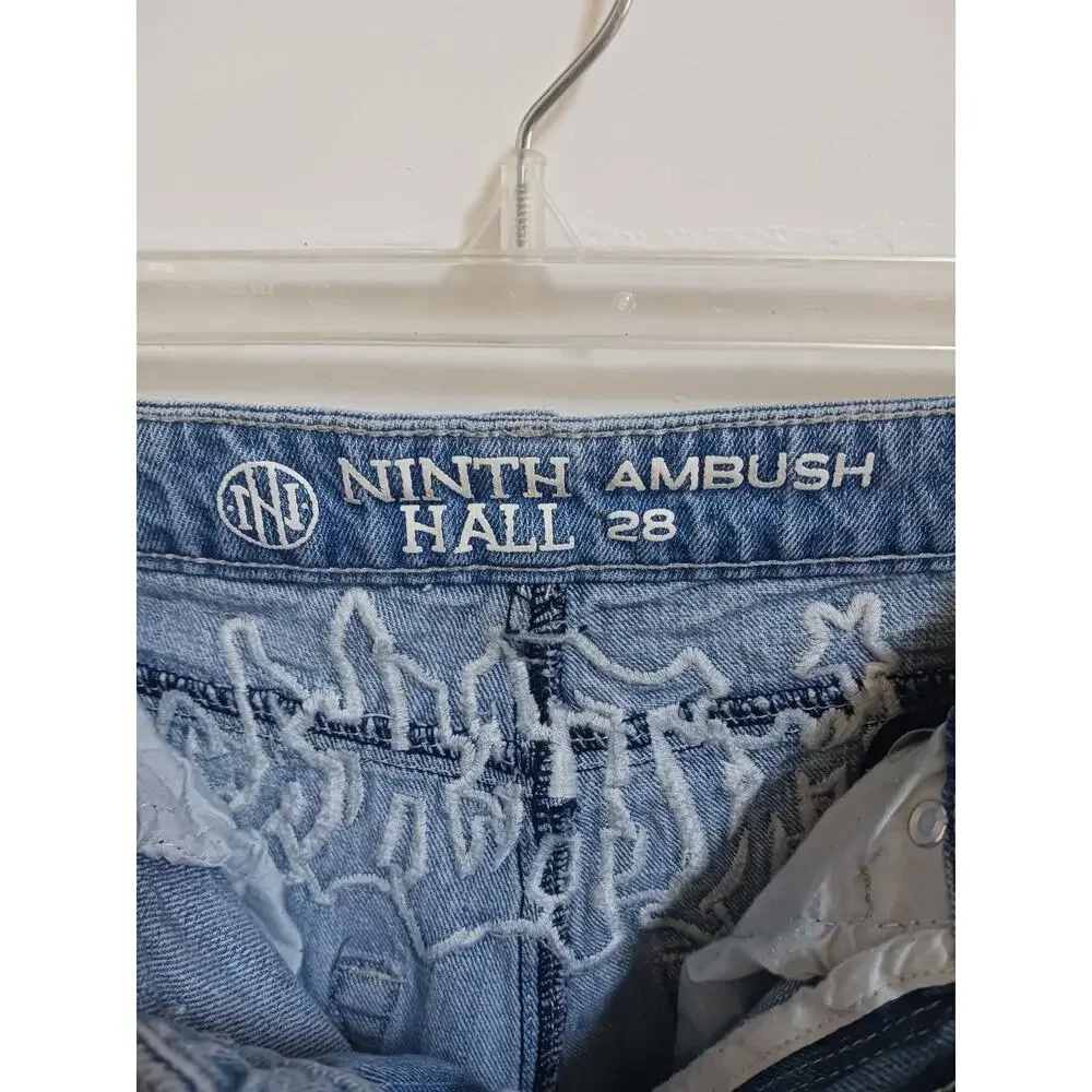 Ninth Hall Jeans Men 28 Blue Ambush Embroidered Dragon Relaxed Light Wash Denim
